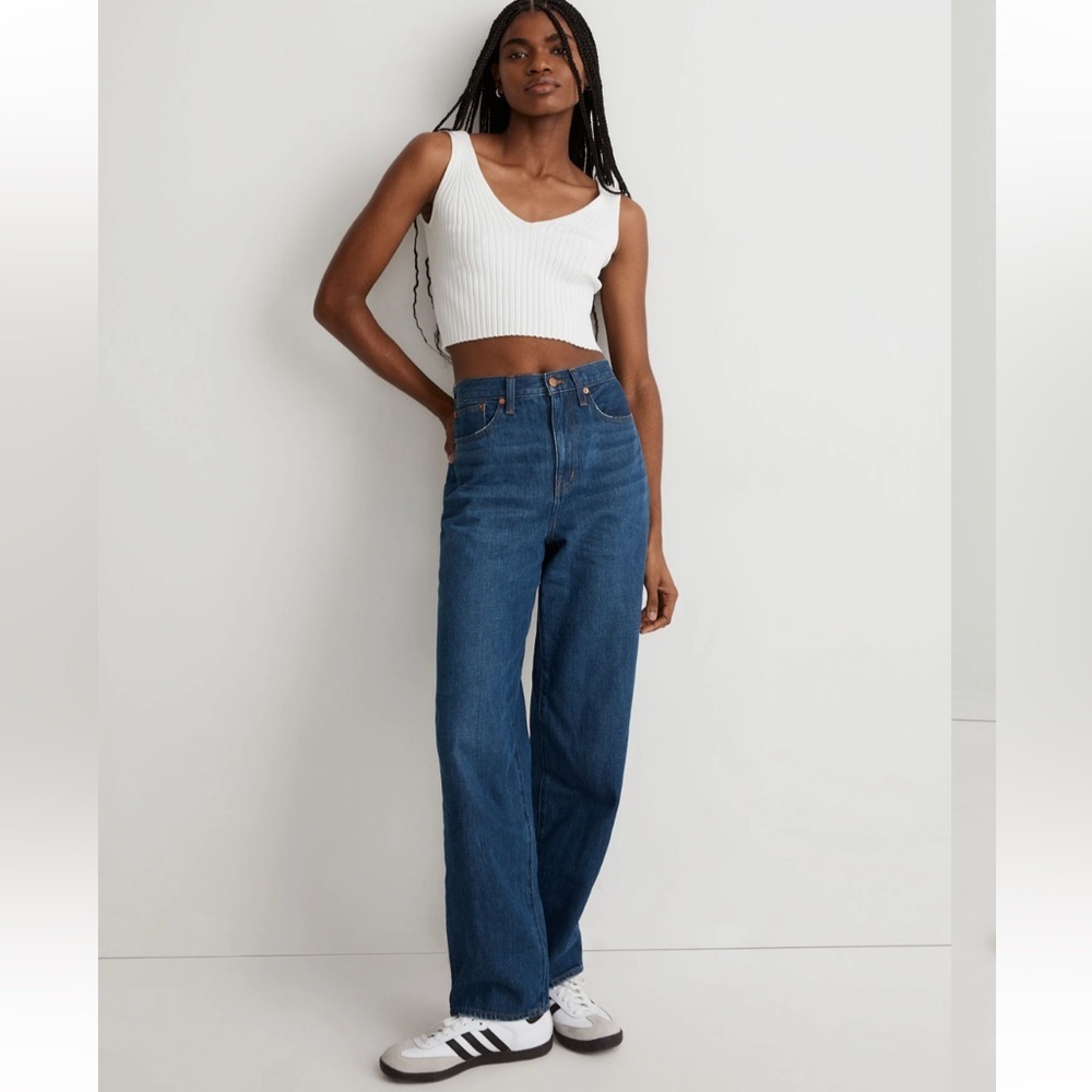 Madewell High-Rise Baggy Straight Jeans in Dark Blue Denim